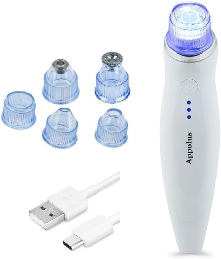 Diamond Microdermabrasion Machine – Appolus 3-in-1 Vacuum & Light Therapy Tool – Anti-Aging Wand Device for Face & Neck – Skin Tightening – Wrinkle Reducing – Jawline Definition