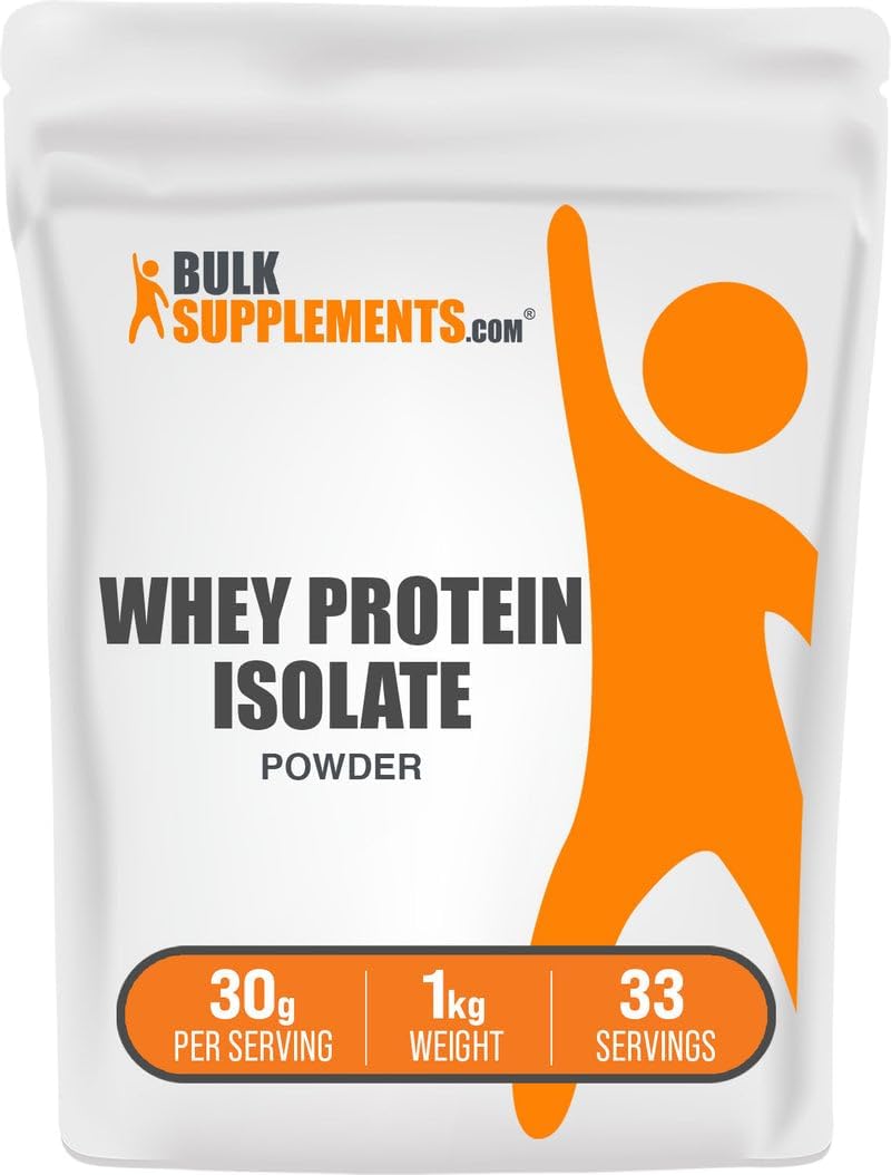 BulkSupplements.com Whey Protein Isolate Powder – Unflavored Whey Protein Powder, Nutritional Supplement – Gluten Free, 30g per Serving, 1kg (2.2 lbs) (Pack of 1)