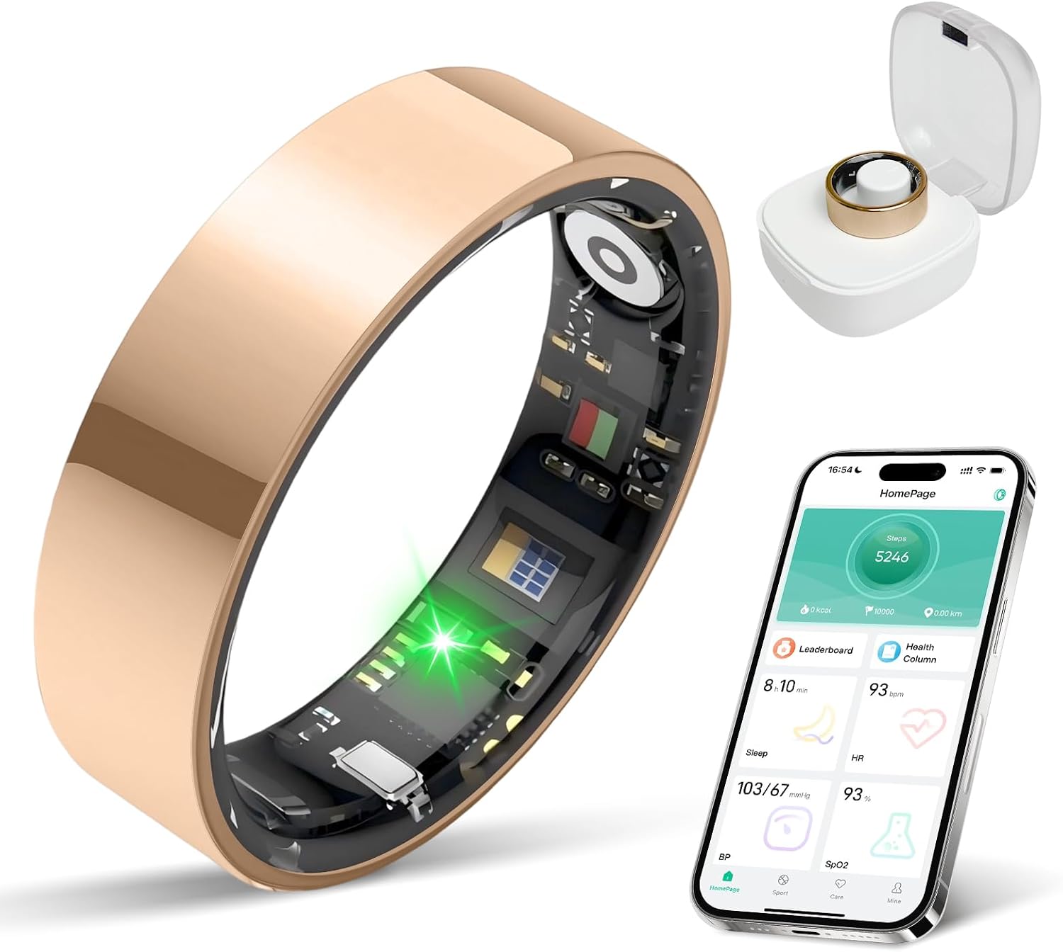 Smart Ring Health Tracker, Sleep/Exercise Monitoring, iOS /Android Compatible, IP68 Water Resistance, No Subscription Required, 5-Day Battery Life, Suitable for Both Women and Men (Rose Gold, 7)