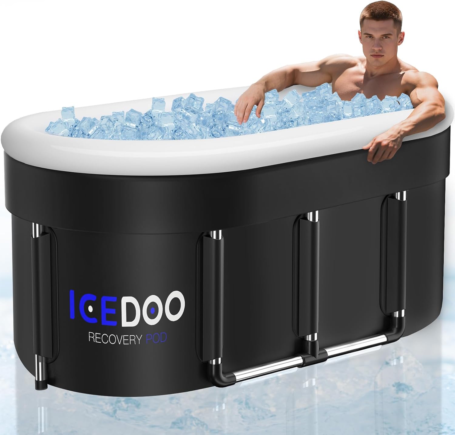Wxtkkom Upgraded 175-Gal Oval Ice Bath Tub with Air Ring, Portable Drop-In Bathtubs for Cold Plunge – Foldable, Inflatable, Multi-Layered, with Lid, for Athletes & Adults, Home Gym Outdoor