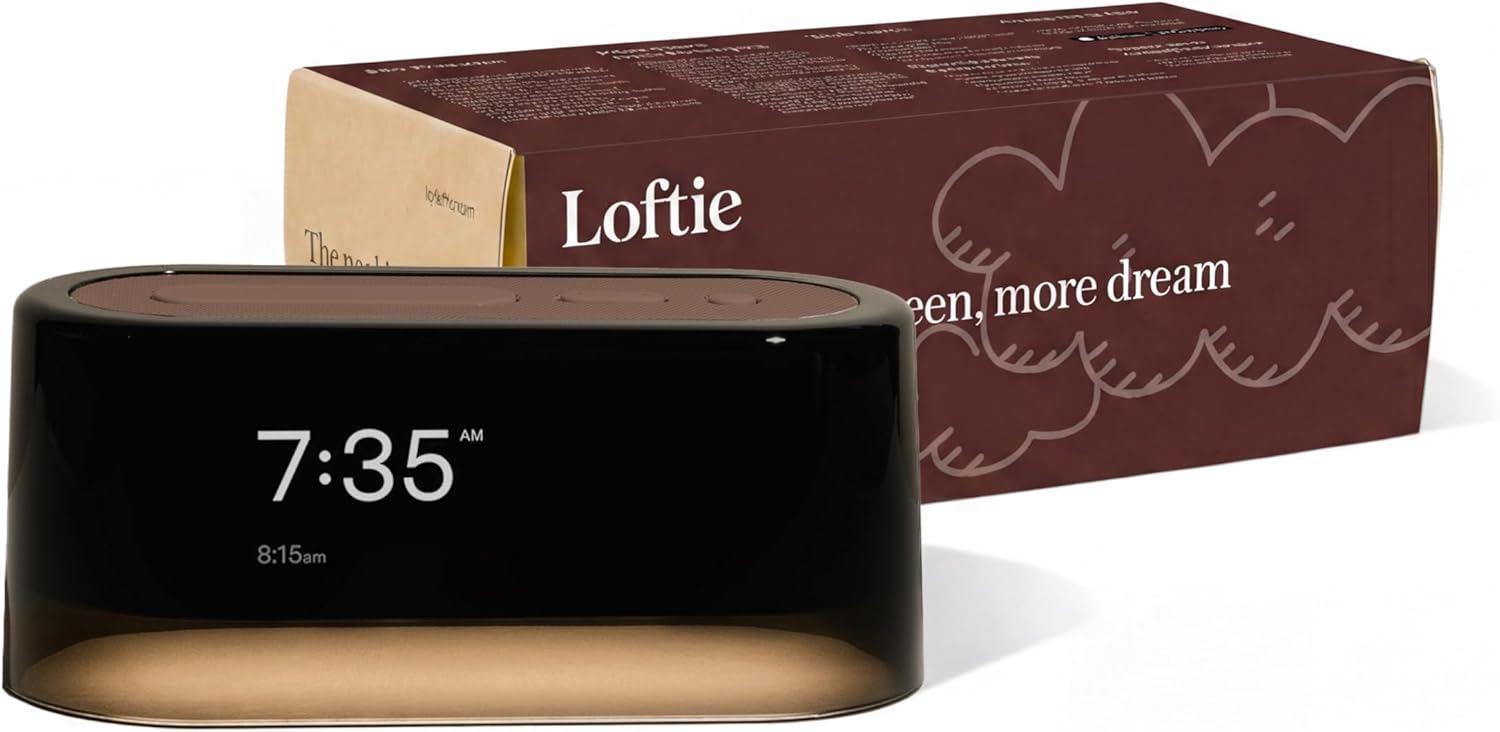 Loftie Alarm Clock with Sound Machine – Smart Alarm Clock with Night Light, White Noise, Bluetooth Speaker, 100+ Sounds Included Free, No Subscription Required, Blackout Mode- Coffee