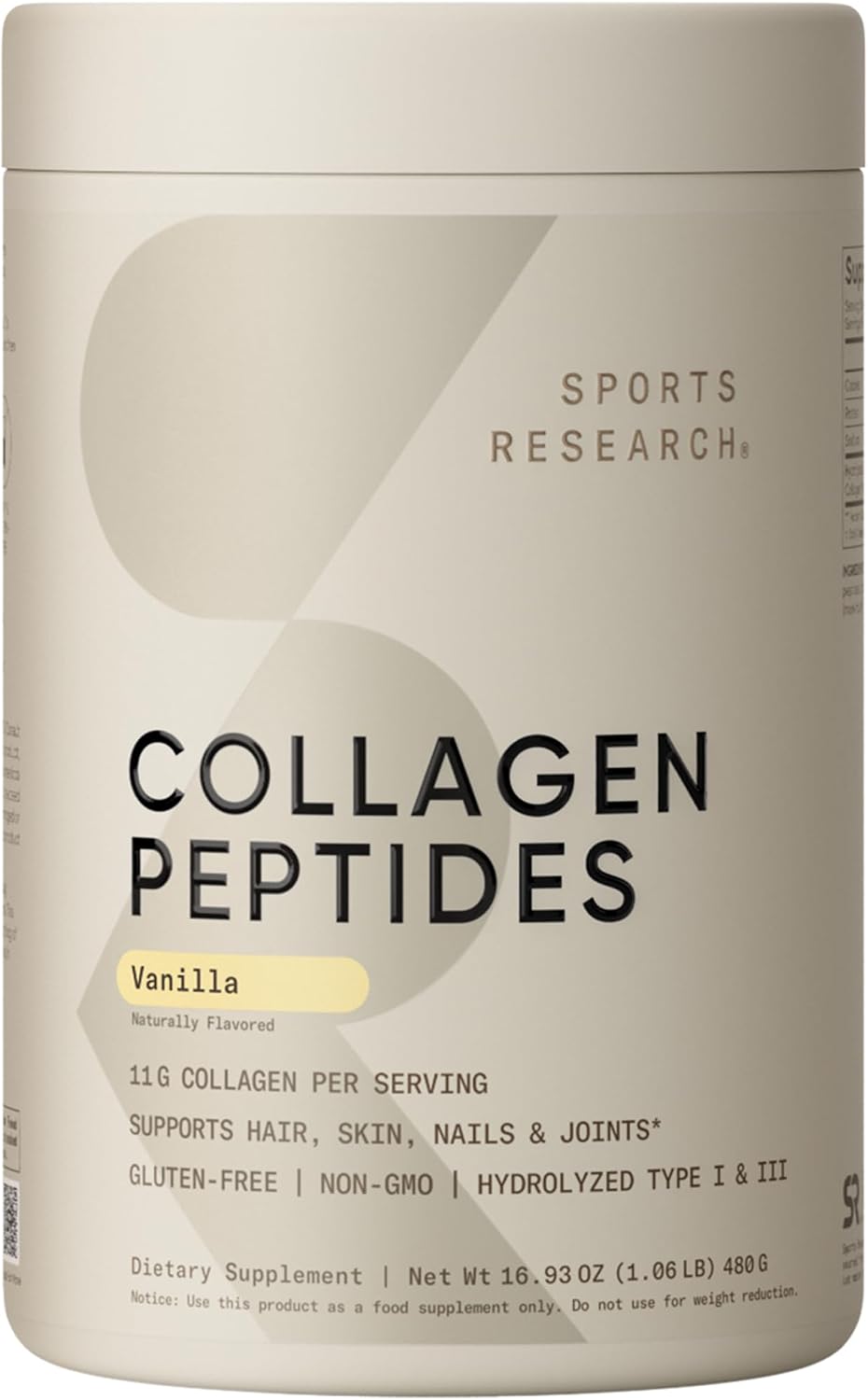 Sports Research Collagen Peptides – Hydrolyzed Type 1 & 3 Collagen Powder Protein Supplement for Healthy Skin, Nails, & Joints* – Easy Mixing Vital Nutrients & Proteins, Collagen for Women & Men