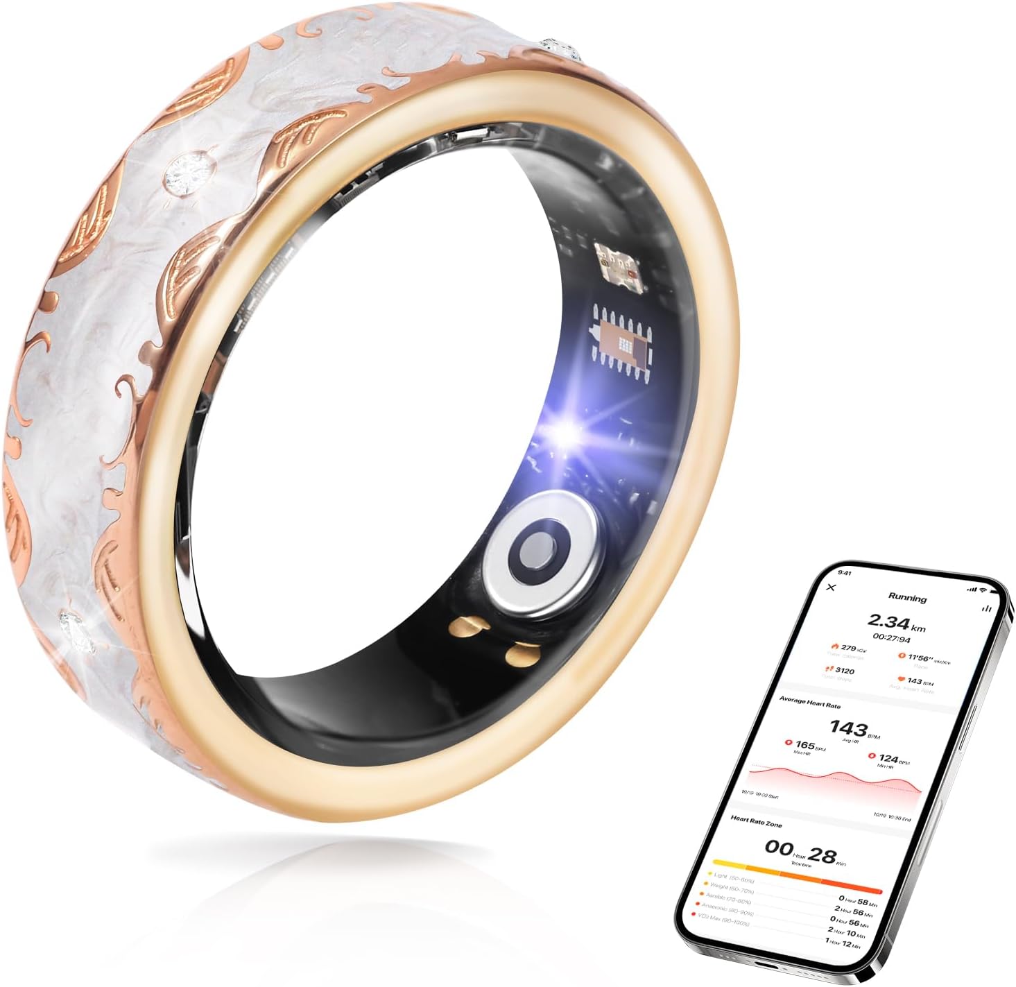 Smart Ring for Women-Men,Tracks Heart Rate, Sleep, SpO2, HRV. 128 Sports Modes, IP68 Waterproof, Gesture Control, No Subscription, iOS & Android Compatible (10)