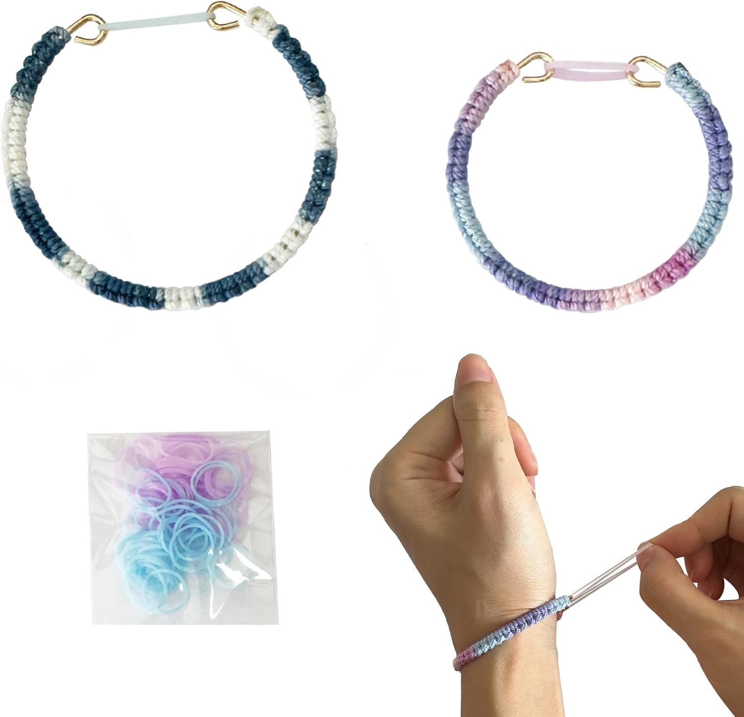 2 Pack Handmade Anxiety Bracelet Fidget Cuff with Rubber Band Picking Fidget Adult Mindfulness CBT Tool for Anxiety Skin Picking