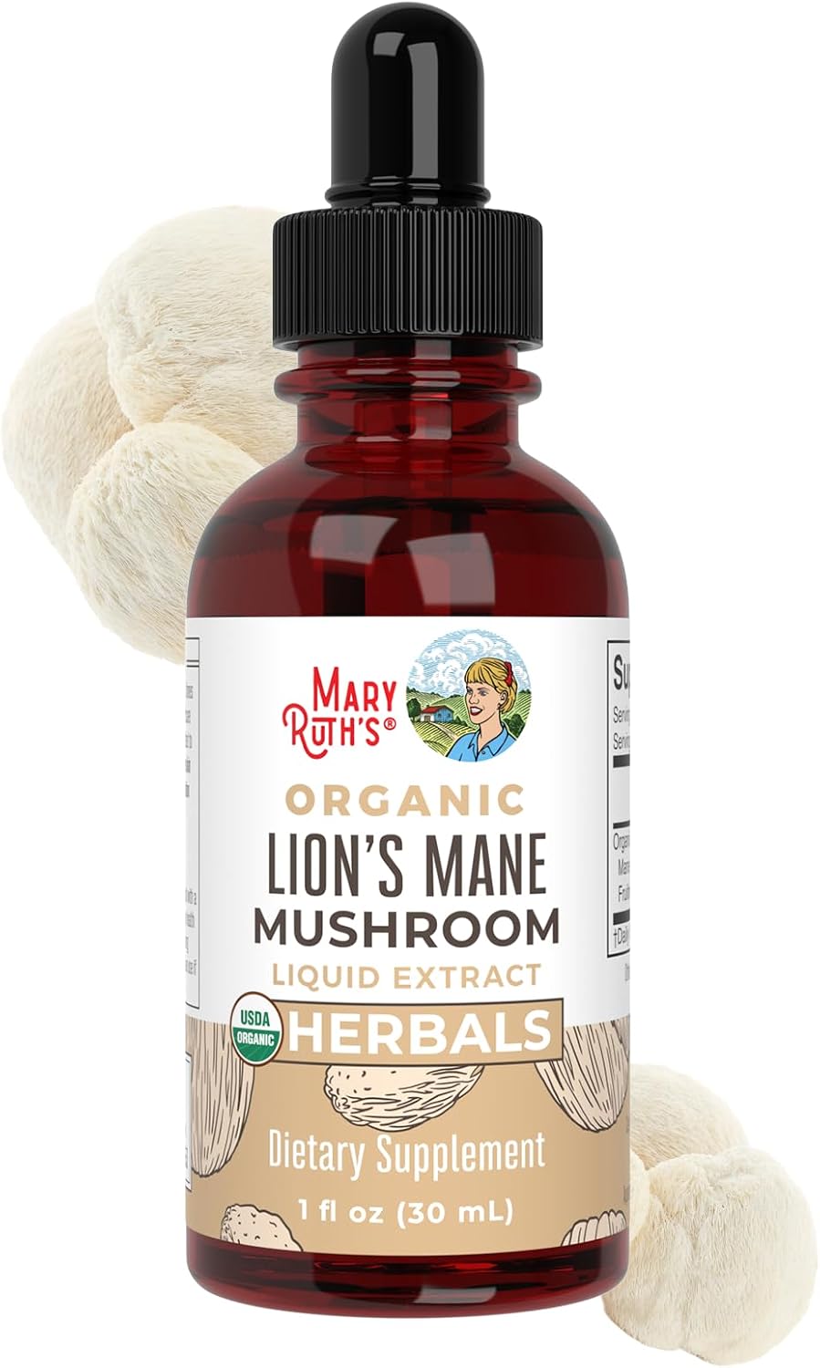 MARYRUTH’S Lions Mane Mushroom Supplement | Nootropic USDA Organic Lions Mane Extract 1,180mg | Nervine Herbal Liquid Drops | Brain Health | Focus & Memory | Non-GMO | Vegan | Alcohol Free | 1 Fl Oz