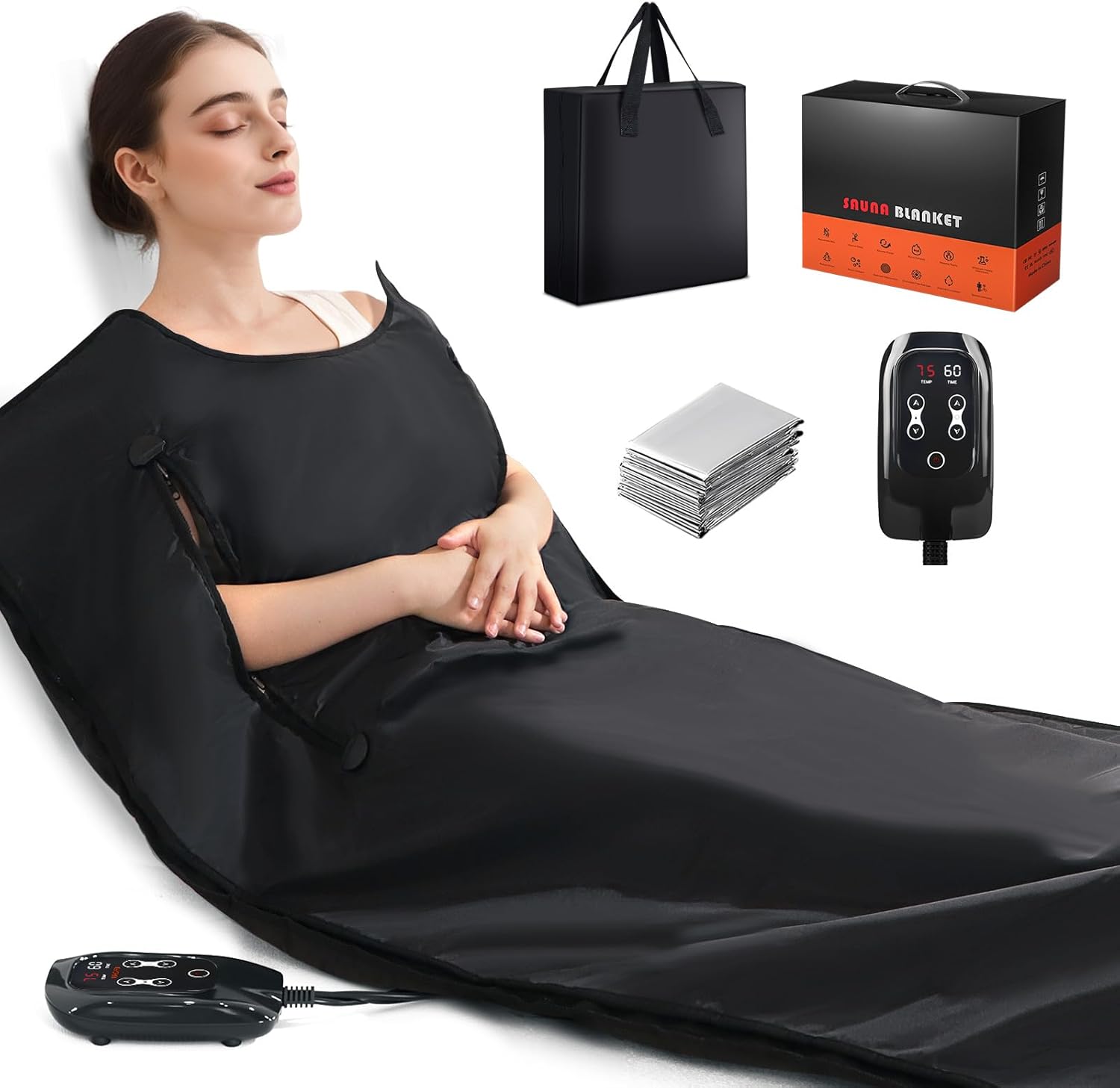 Portable Infrared Sauna Blanket for Home, 86-176℉, Detox, Circulation, Full Body Far Infrared Heating for Weight Loss, Stress Relief, Relaxation & Muscle Relief, Fast Heat-Up&Carrying Bag, 5.88×2.63ft