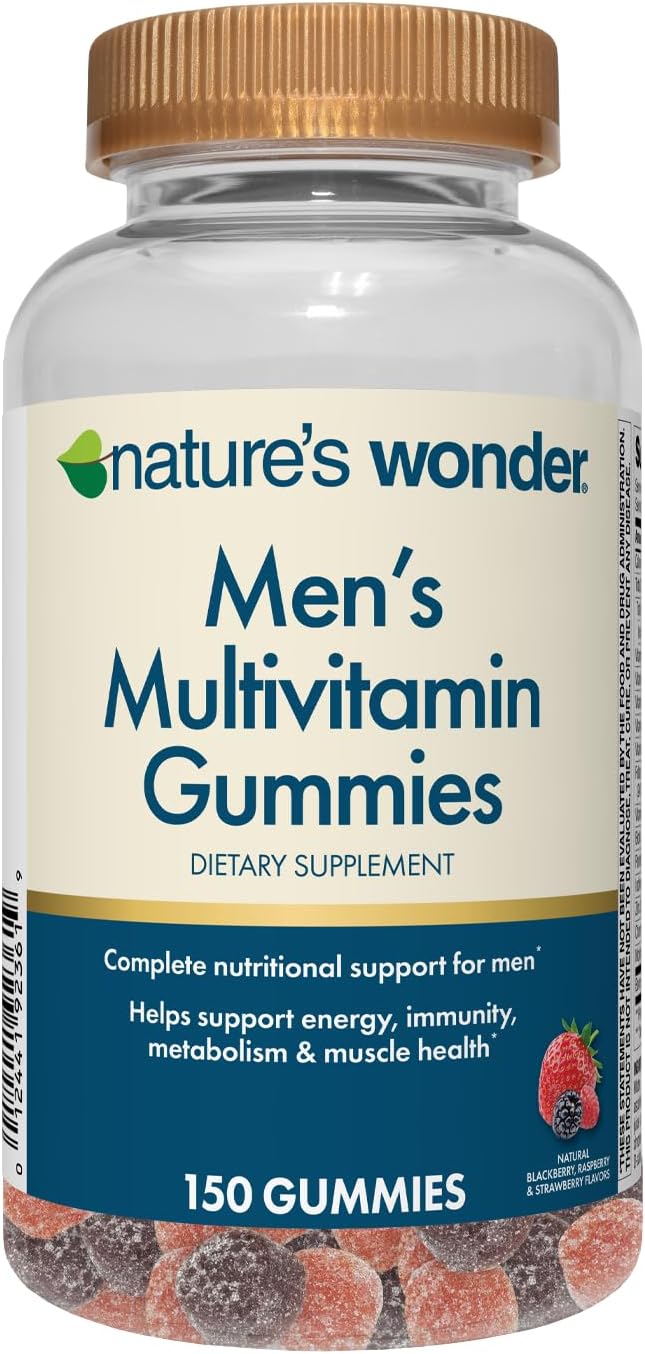 Nature’s Wonder Men’s Multivitamin Gummies, Supports Immune Health, Energy, Metabolism and Muscles with Vitamins A,C,D,B6,B12, 150 Men’s Daily Multivitamin Gummies, 75 Day Supply
