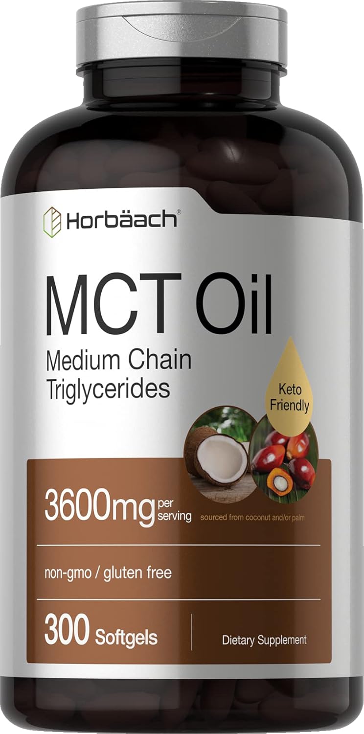 Horbäach MCT Oil Supplement | 3600mg | 300 Softgels | with Coconut, Caprylic & Capric Acid | Non-GMO, Gluten Free and Keto Friendly Formula