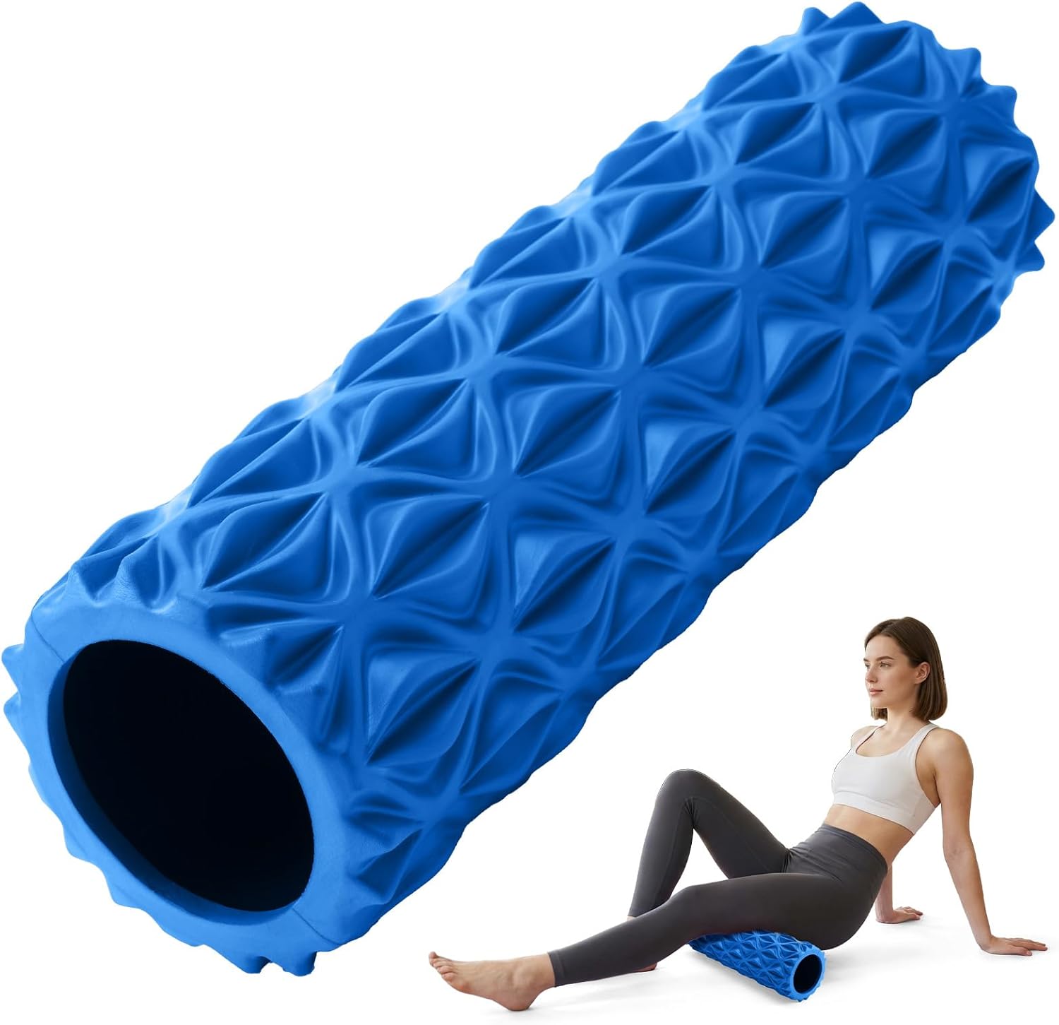 Foam Roller for Deep Tissue Massager, 15″ High Density Exercise Patented Roller for Muscle Massage and Myofascial Trigger Point Release Back Roller Improves Mobility (Blue)