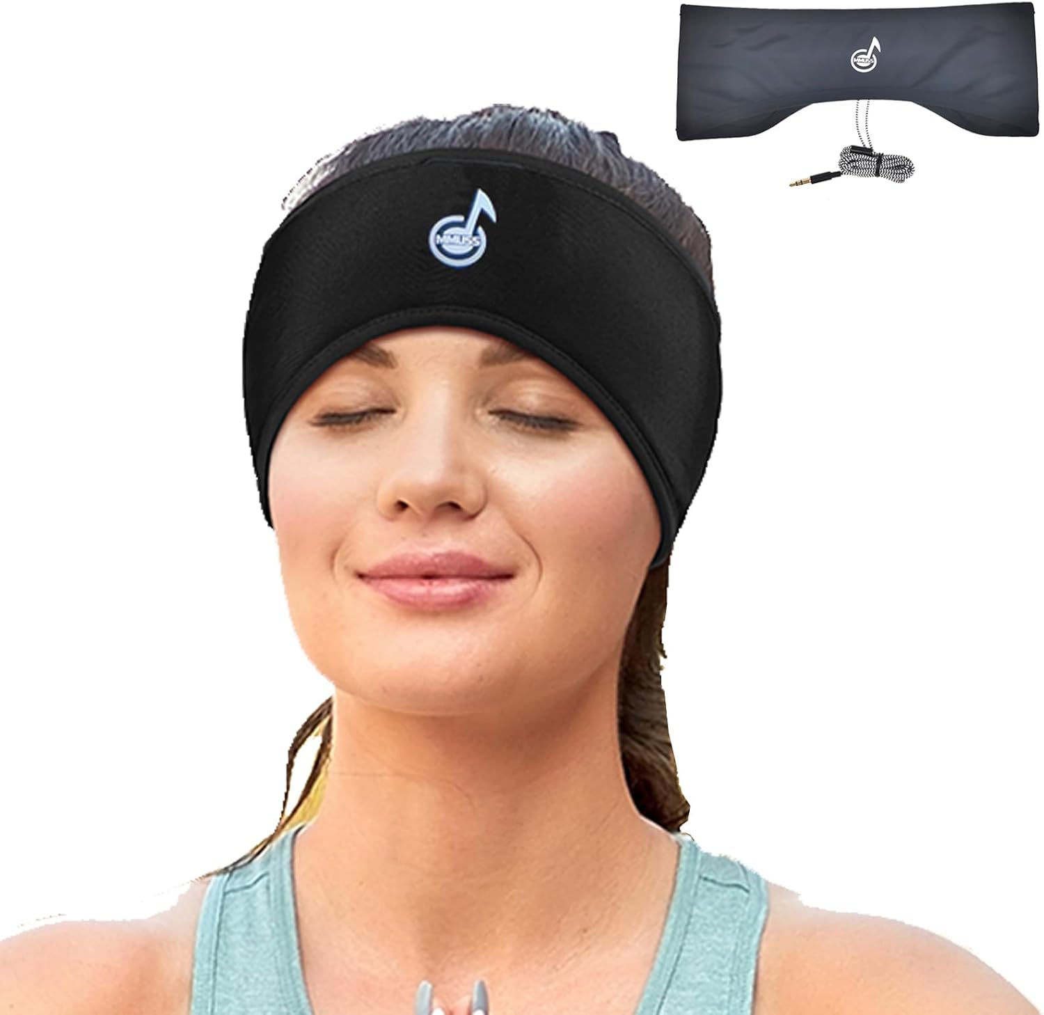 Sleep Wired Headphones Stereo with Headband Ultra Thin Speakers.Perfect for Men or Women Side Sleeper,Sports,Air Travel,Meditation (Black)