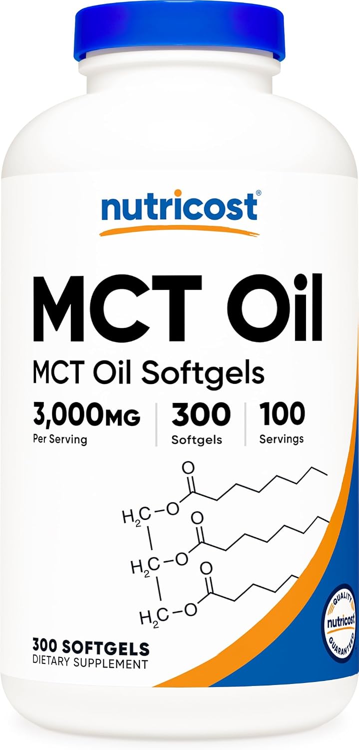 Nutricost MCT Oil Softgels 1000mg, 300 SFG (3,000mg Serv) – Great for Keto, Ketosis, and Ketogenic Diets