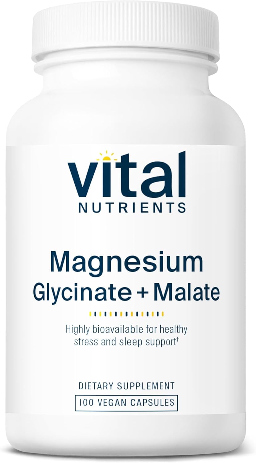 Vital Nutrients Magnesium Glycinate + Malate – 120mg Vegan Magnesium Supplement for Women and Men – Muscle, Heart, Bone Support* – Promotes Relaxation – Gluten, Dairy and Soy Free – 100 Capsules