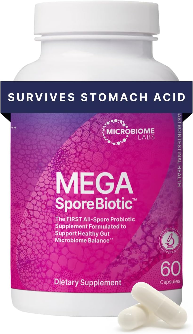 Microbiome Labs MegaSporeBiotic Probiotics for Women & Men – Spore-Based Probiotic for Gut Health & Digestive Support – Shelf-Stable, Travel-Friendly, Mens & Womens Probiotics (60 Capsules)