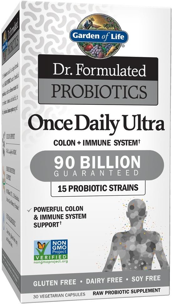 Garden of Life Dr. Formulated Probiotics Once Daily Ultra – 90 billion CFU – Daily Probiotic for Colon & Immune Support – 30 Vegetarian Capsules