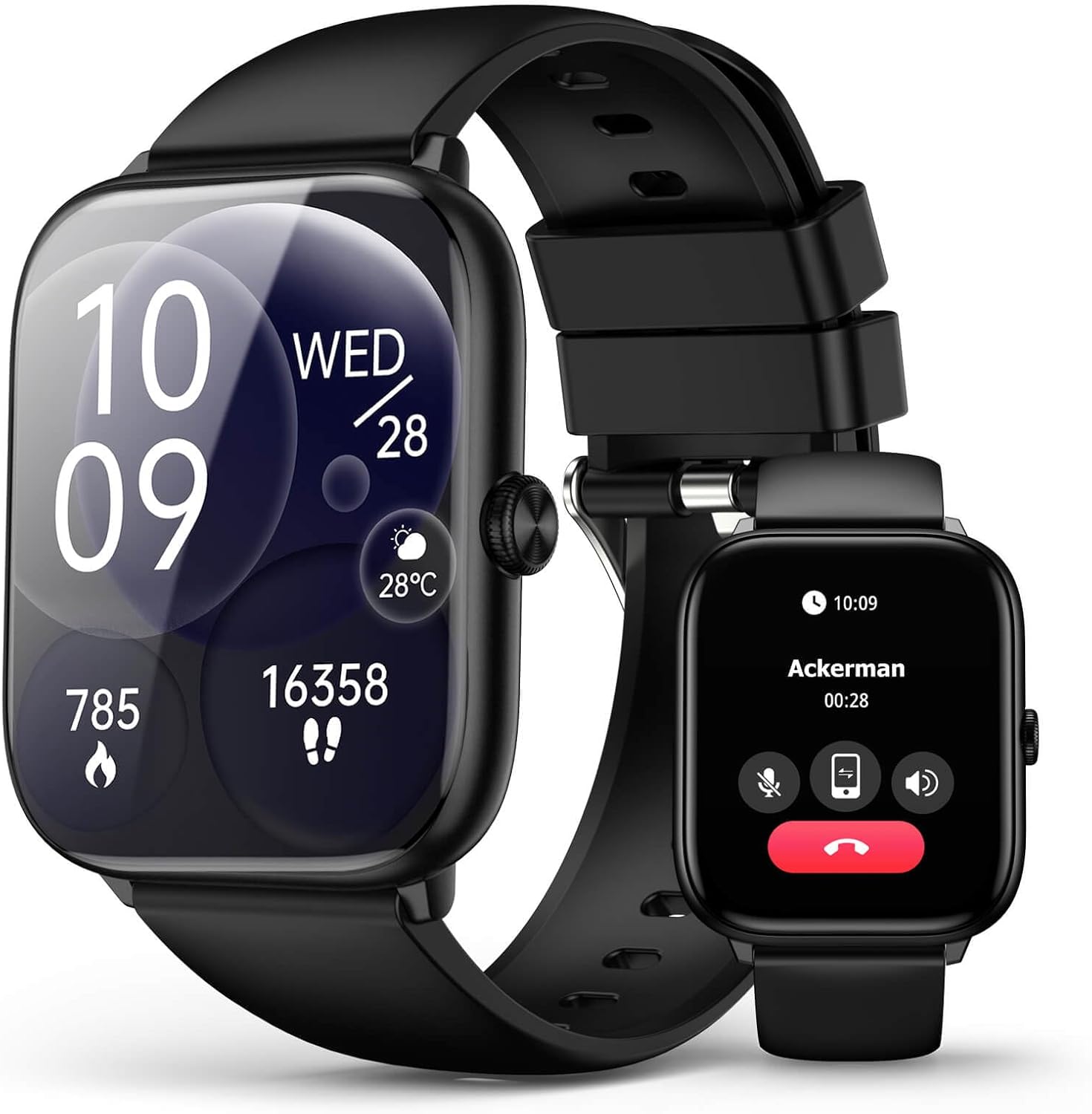 Black Smart Watch for Men Women, Bluetooth Call, 2.06″ HD AMOLED Fitness Tracker, 118 Sports Modes, Blood Pressure/Heart Rate/SpO2/Sleep Monitor, IP68 Waterproof, Ideal Tech Gifts for Android iPhone