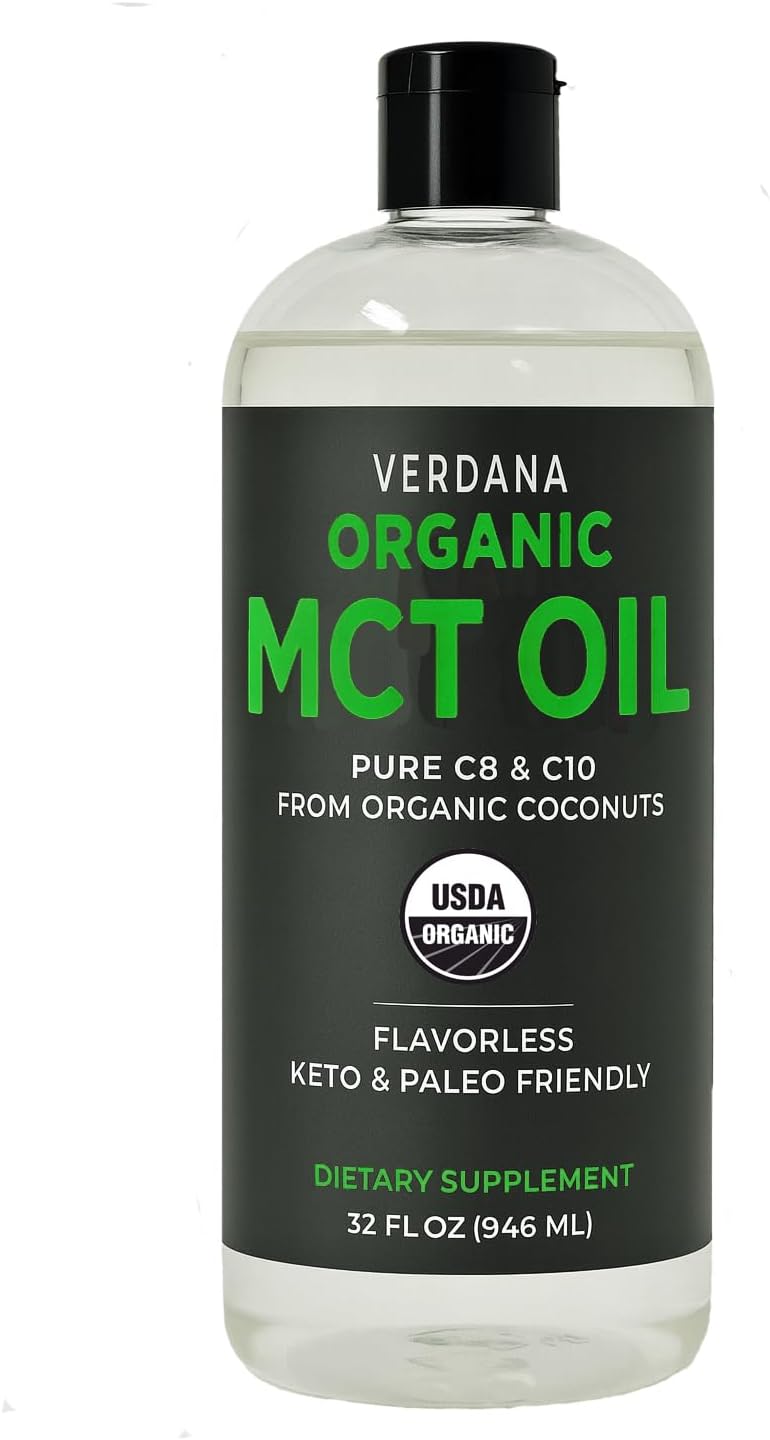 Verdana Organic MCT Oil, 32 fl oz – Pure C8 & C10 from Organic Coconuts, Unflavored MCT Oil for Coffee, Keto Friendly, No Palm Oil, Dietary Supplement