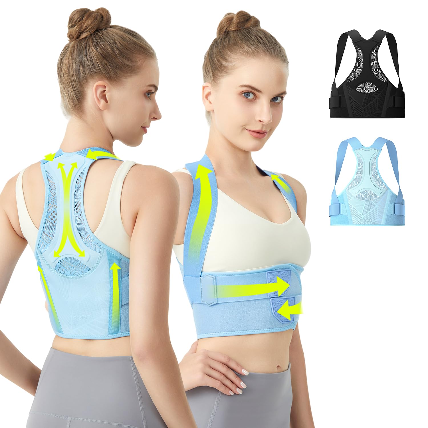 aoFIT Posture Corrector for Women – Lightweight and Breathable Back Brace for Pain Relief, Rounded Shoulders and Hunchback, Compact & Portable with Fashionable Design, Invisible Under Clothes Blue-L