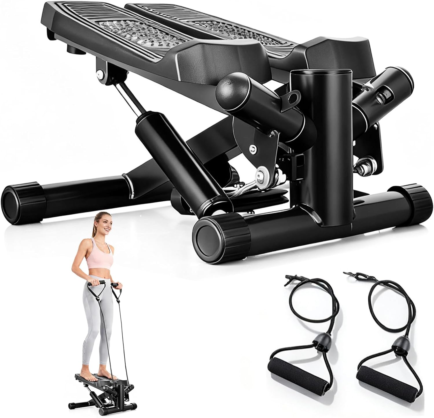Steppers for Exercise at Home, Mini Stepper with Resistance Bands for Full Body Workout, Portable Stair Stepper for Home, Smooth and Quiet, Stepper Machine with LCD Monitor
