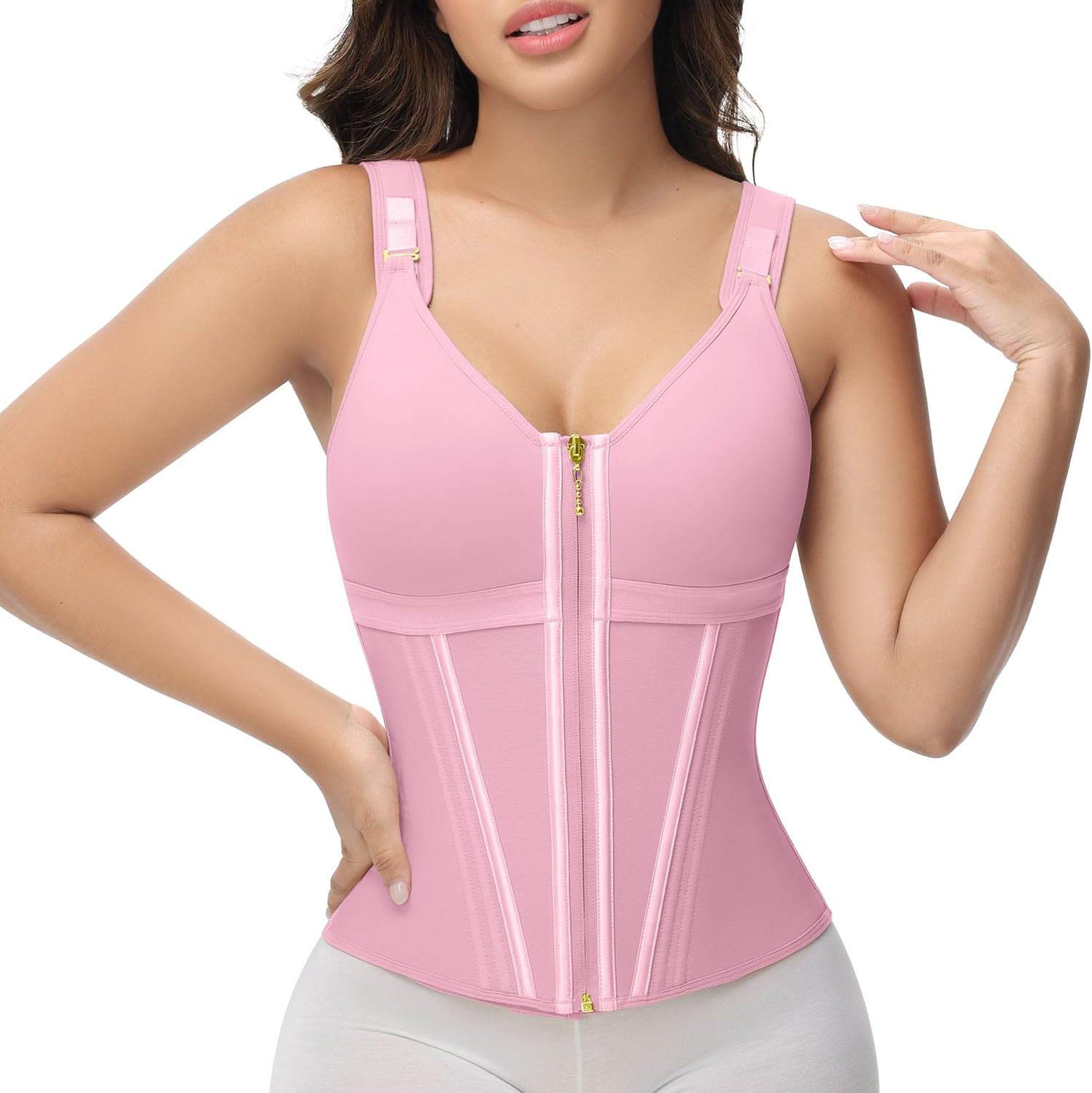 SHAPSHE Waist Trainer Corset for Women Tummy Control Sport Workout Body Shaper Vest for Postpartum Gym Zipper and Hooks