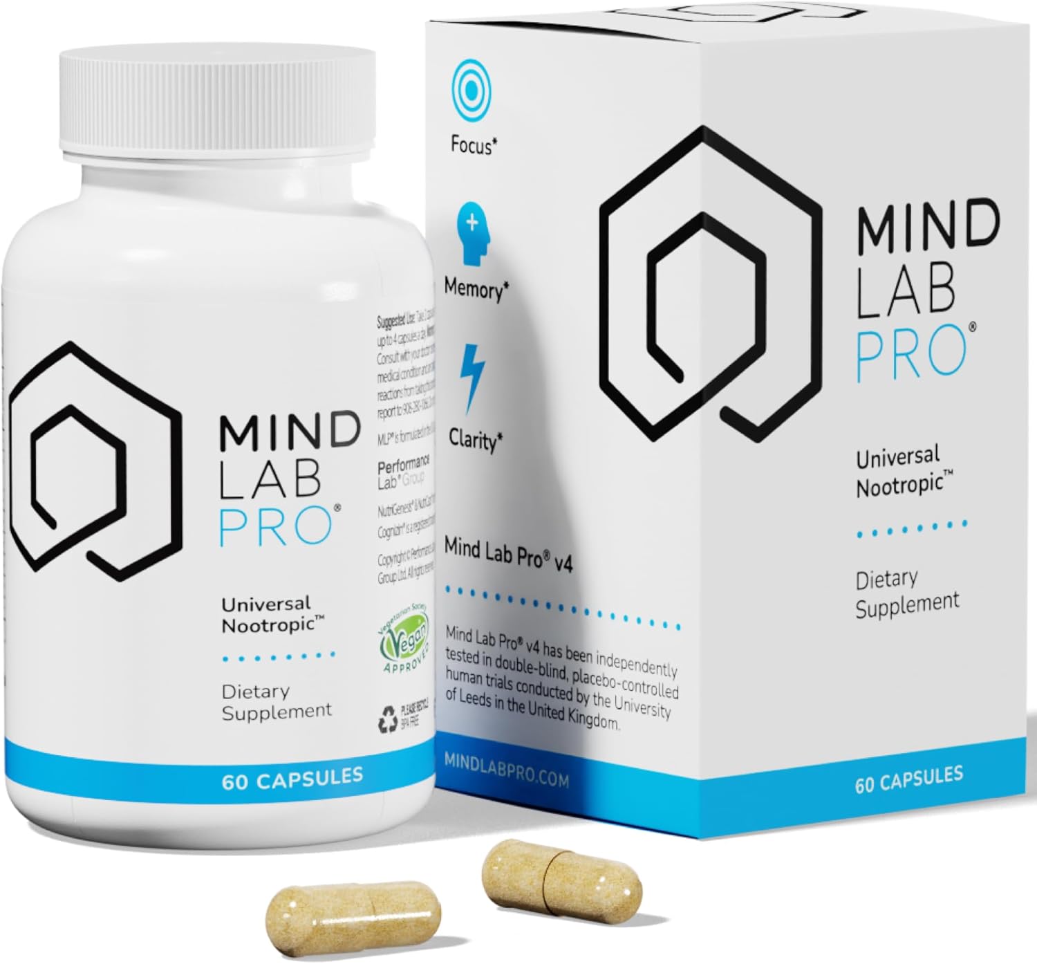 Mind Lab Pro® MLP® v4 Universal Nootropic™ Brain Booster Supplement for Focus, Memory, Clarity, Energy – 60-Count – Plant-Based, Naturally Sourced Memory Vitamins for Better Brain Health, Made in USA
