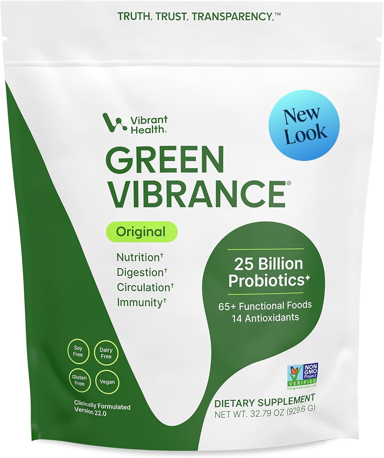 Vibrant Health, Green Vibrance, Includes 65 Plant-Based Superfoods, 25 Billion Probiotics, Fiber, Adaptogens & Enzymes, 83 Servings