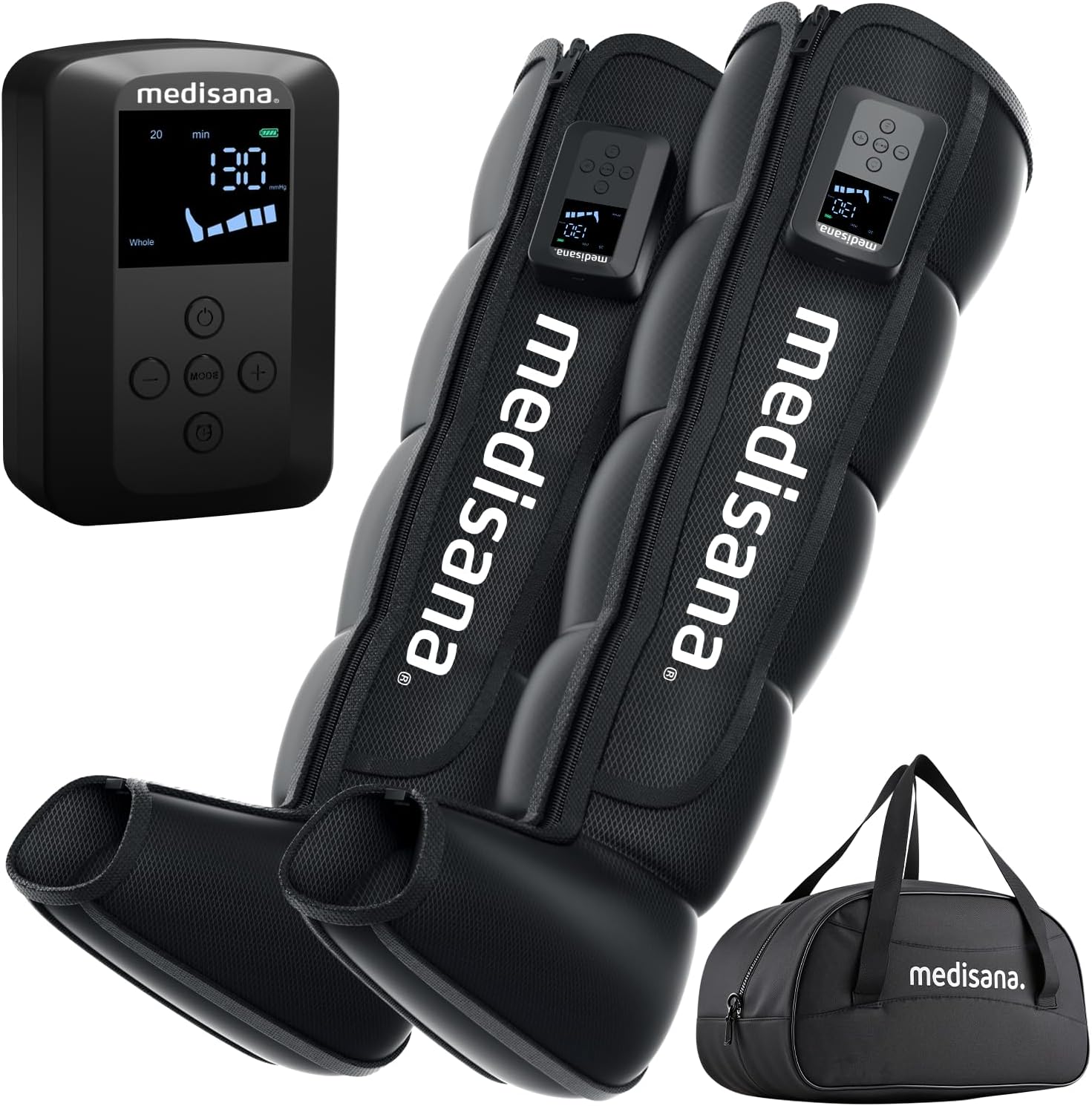 Medisana Leg Compression Massager, Cordless Rechargeable Air Pressure Boot with Multi-Customize Modes, Intensities & Timer, Leg Compression for Circulation (2 Pack)
