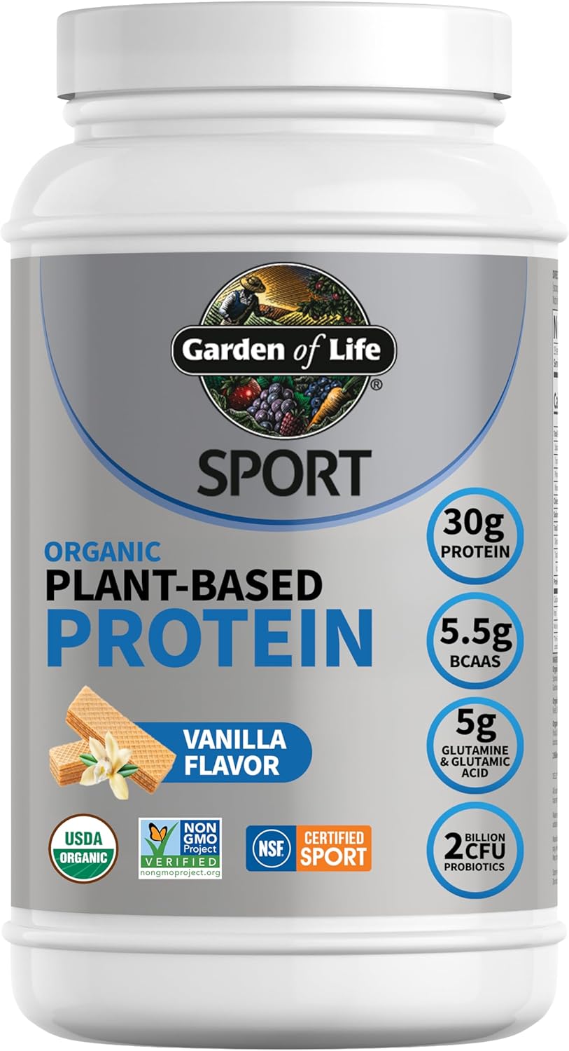 Garden of Life Sport Organic Vegan Protein Powder, Vanilla Flavor, 30g Plant-Based Protein with Probiotics for Digestive Health, Immune Support and Muscle Recovery, 19 Servings