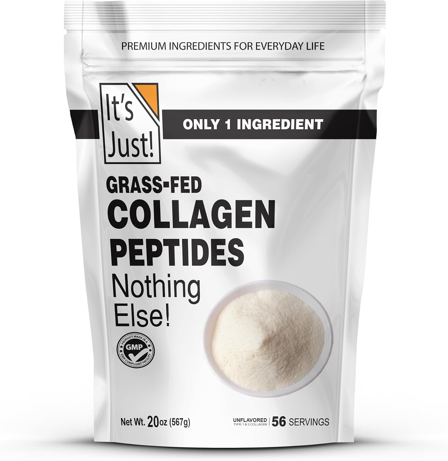 It’s Just! – Collagen Peptides (1.25lb) Grass-Fed Protein Powder, Unflavored, GLP-1 Friendly, Heavy Metal Tested by 3rd Party Lab, Type I & III, Hydrolyzed to Dissolve Quickly, 20oz