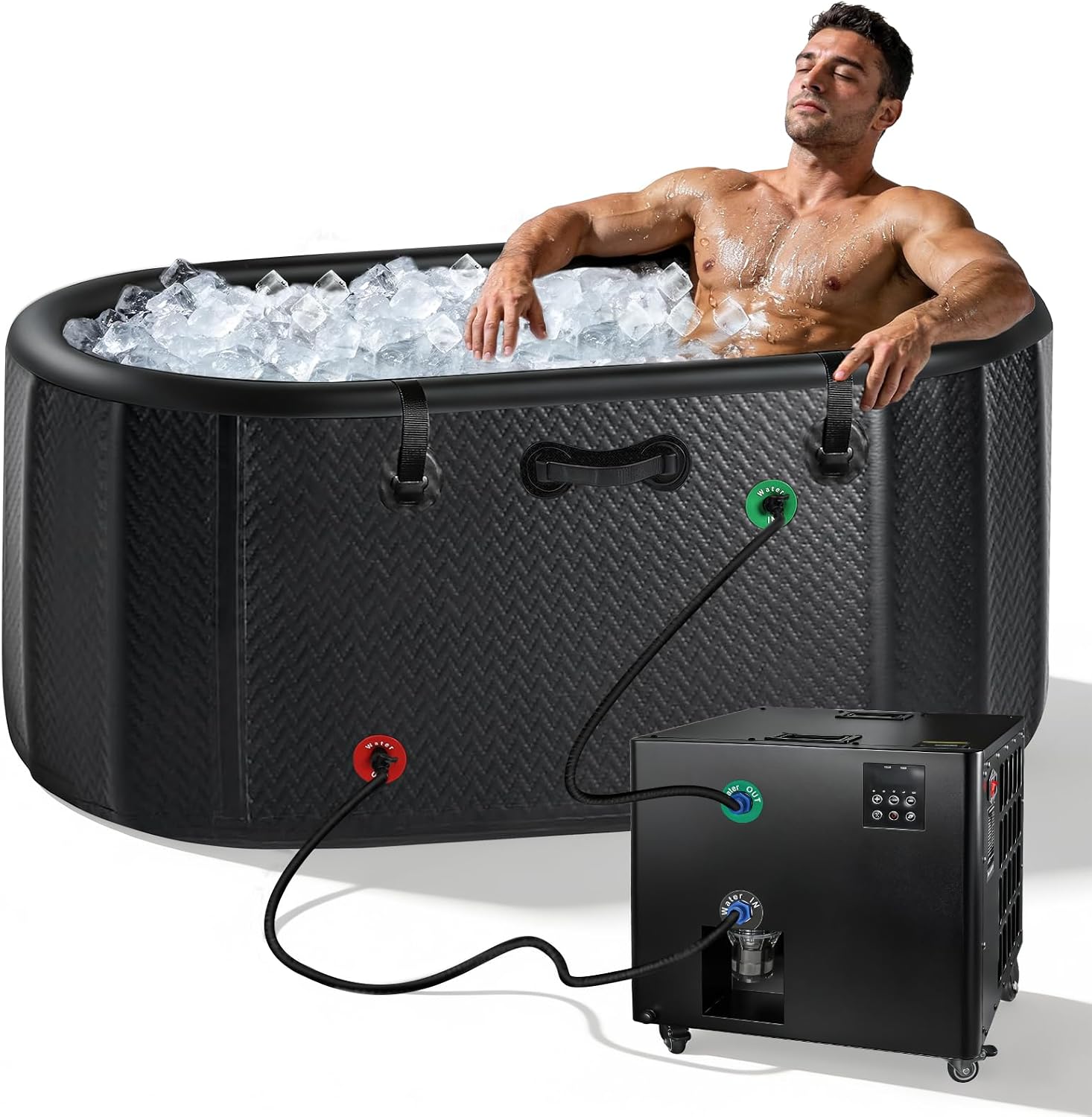 Large Ice Bath Tube with 1HP Chiller – UV, Timer, 248 Gallon Cold & Hot Plunge Barrel for Athletes, Wheels, Cover & Storage Bag (Ice Bath Tub & 1150W Chiller)