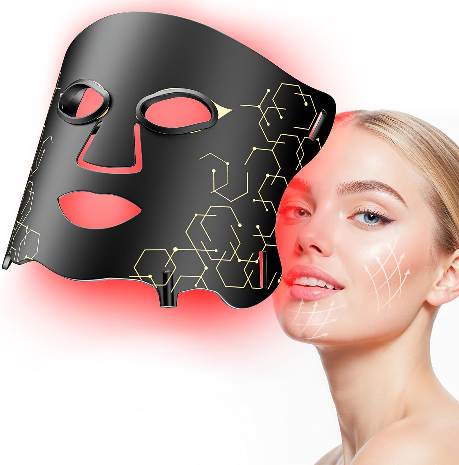LED Light Therapy Mask (E106A) for Face, LED Light Therapy Mask with Adjustable Brightness and Timer, Soft Silicone Red Light Therapy Mask for Home & Travel, Matte Black