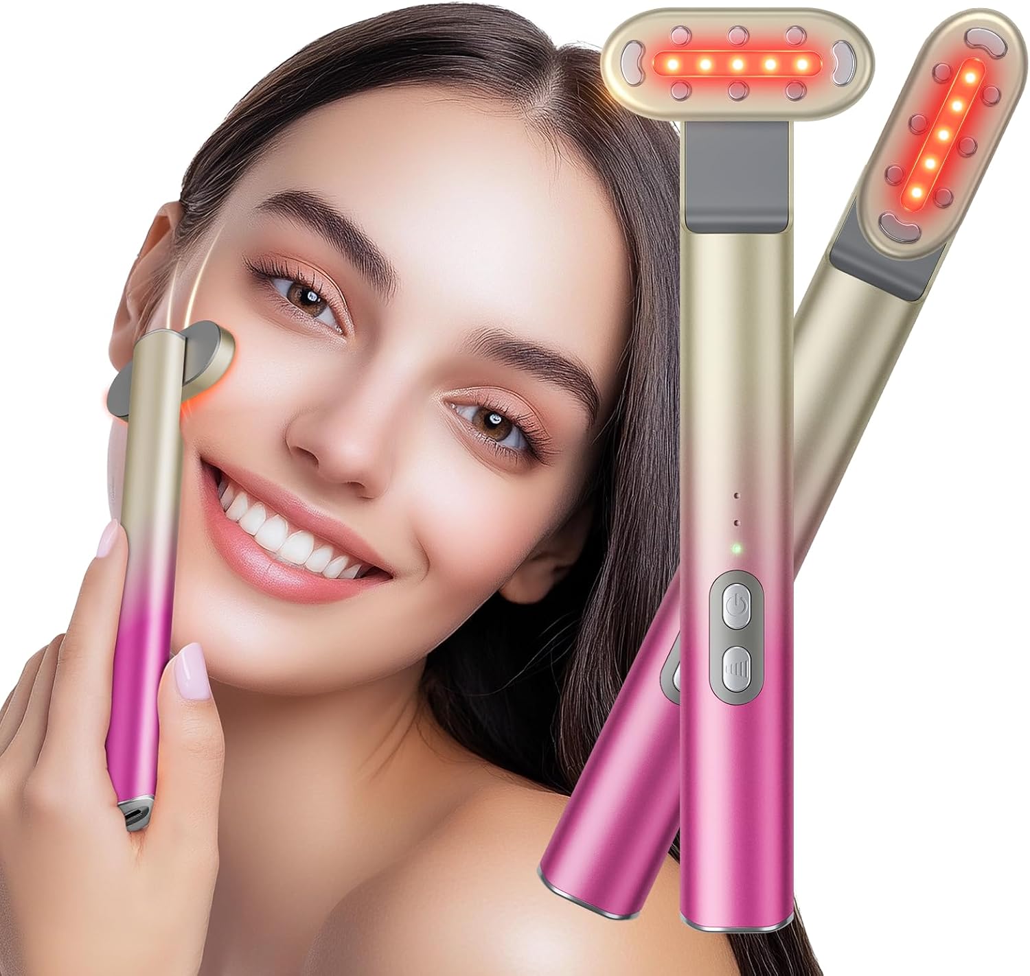7 in 1 Red-Light-Therapy，Red Light Therapy for Face Eye Skincare Equipment at Home，Red for Skincare & Blue Rejuvenation Tool (Rose)