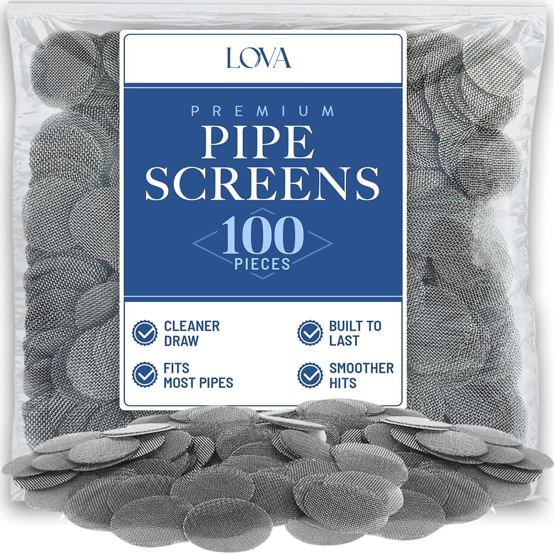 Lova Pipe Screens 100 Pack, 3/4 Inch (0.75″) 304 Stainless Steel Mesh Pipe Filter Screens for Tobacco Pipes – Reusable Bowl Screens, Heat Resistant Smoking Pipe Accessories
