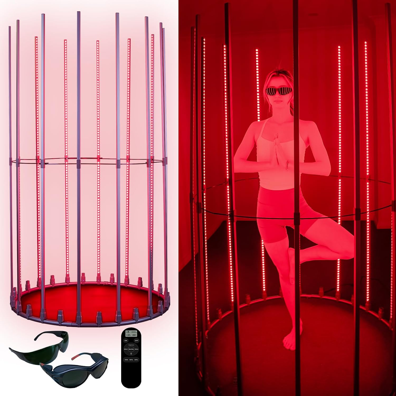 360° Full Ring Red Light Therapy Lamp, Full Body Infrared Light 660nm+850nm (2×850+1×660) for Face & Body, Head-to-Toe Coverage, Stable Frame