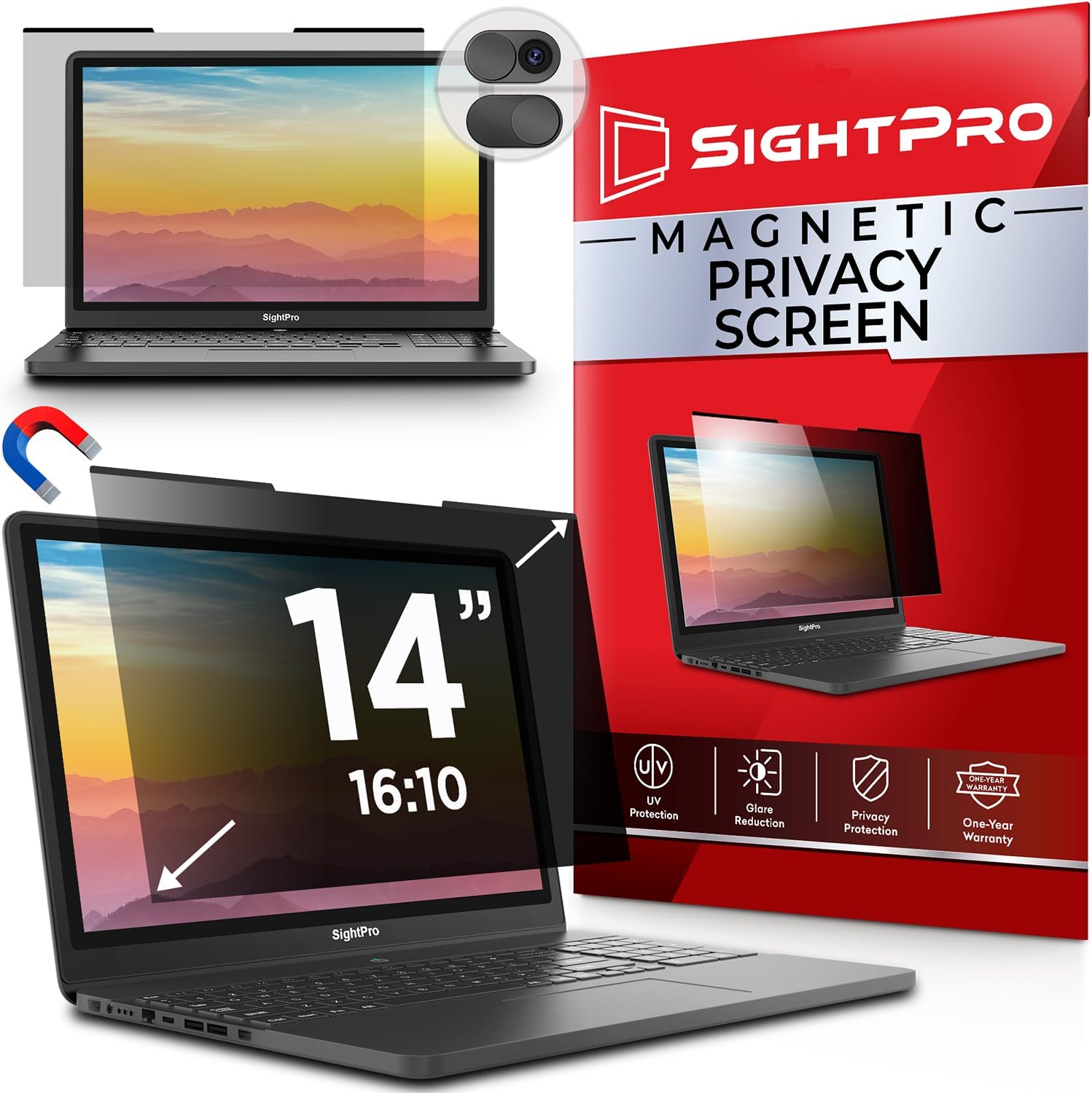 SightPro Magnetic Laptop Privacy Screen 14 Inch 16:10 – Patented Removable Laptop Privacy Filter Shield and Protector