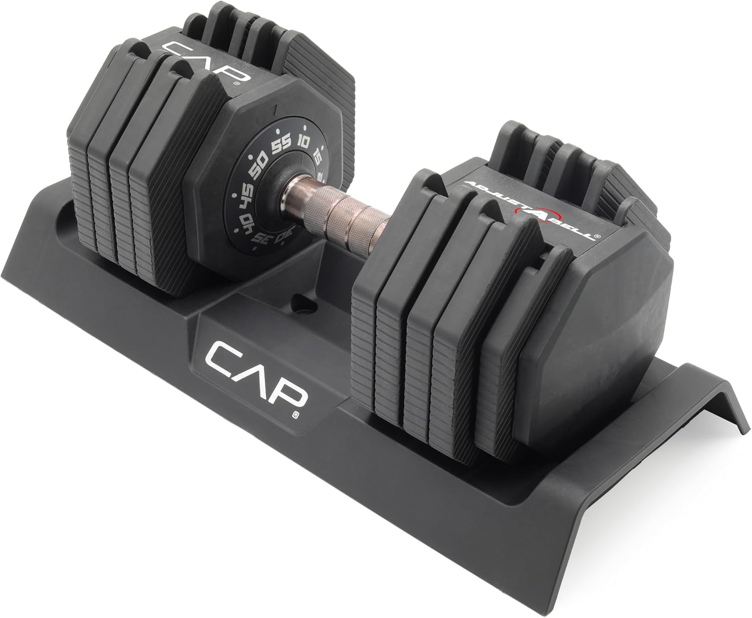 CAP ADJUSTABELL Adjustable Dumbbell Set, Premium Quick Select Adjustable Weights for Strength Training, Singles & Pairs, 12.5 LB, 25 LB & 55 LB, Round & Hex Dumbbells, Multiple Grip Handle Options