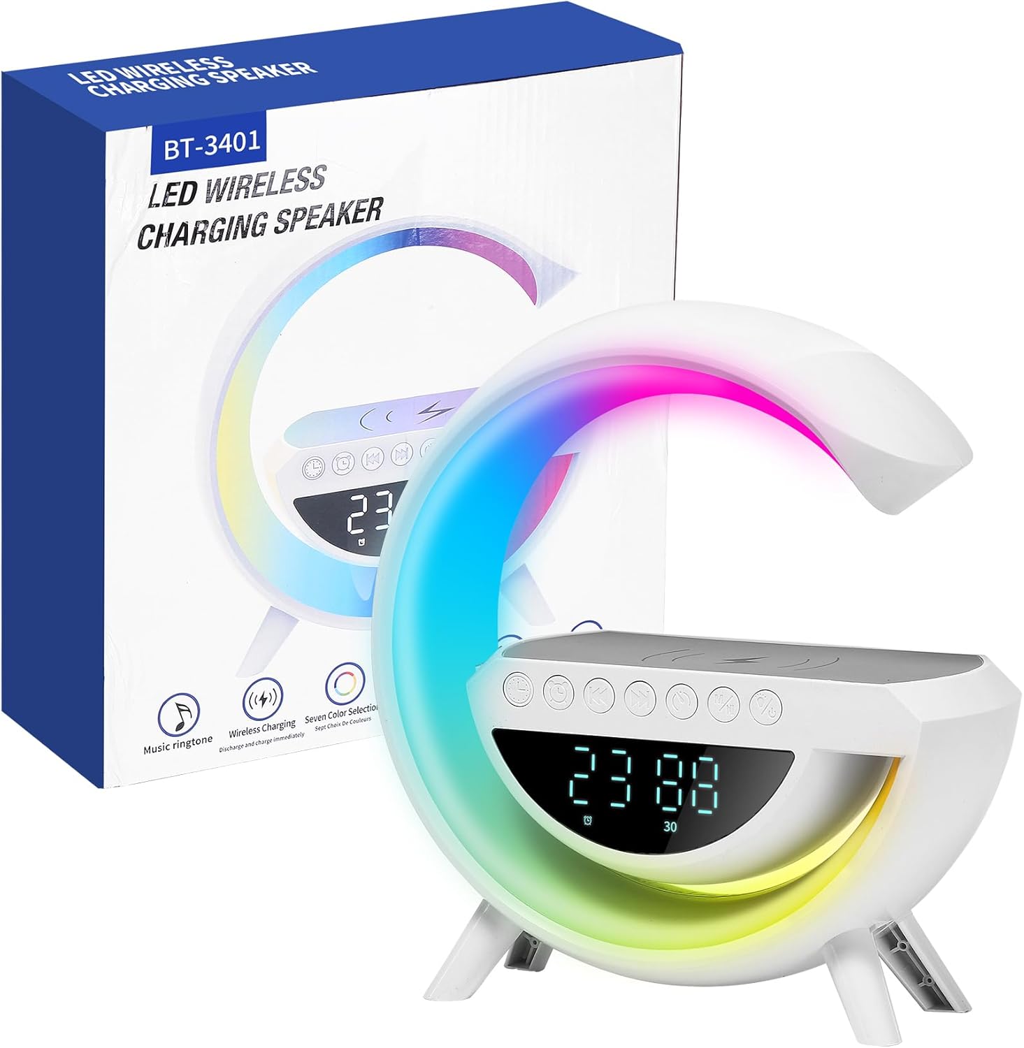 Smart Alarm Clock with Wireless Charging, 9.45″ RGB Night Light Table Lamp, Bluetooth Speaker, Sound Machine, Sunrise Wake Up Light, Dimmable LED Lamp for Bedroom, Home Office, Dorm