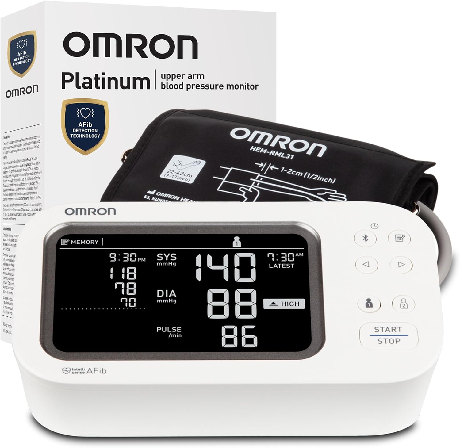 OMRON Platinum Blood Pressure Monitor for Home Use & Upper Arm Blood Pressure Cuff – #1 Doctor & Pharmacist Recommended Brand – Clinically Validated – AFib Detection – Connect App