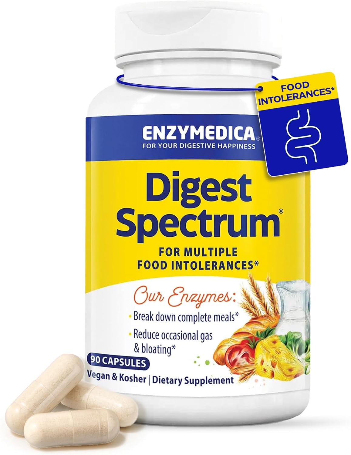 Enzymedica Digest Spectrum – Digestive Enzyme Supplement for Women & Men, Enzymes for Digestion, Gut Health, & Multiple Food Intolerances, Targets Gluten & Lactose, Helps Gas & Bloating – 90 Caps