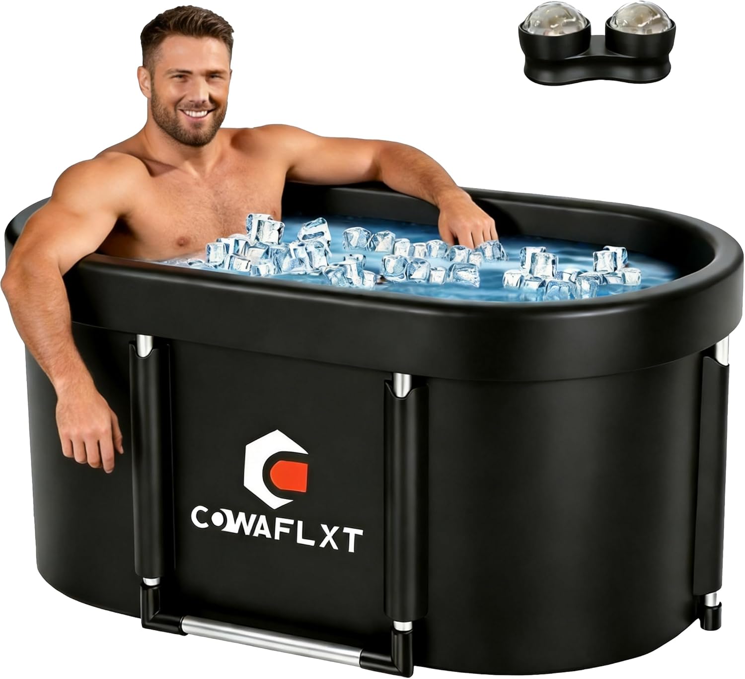 133 Gal XL Oval Ice Bath Tub for Adults, Portable Foldable Cold Plunge Tub with Cover & Ice Massage Balls, 6-Layer Insulated, Indoor Outdoor Recovery