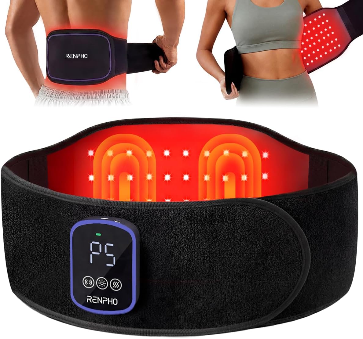 RENPHO Cordless Back Wrap Massager with Red Light Therapy, Birthday Day Gifts for Men Heating Pad for Back Pain Vibration FSA Wearable Provides Lower Back Support Body Shoulder, Sweatproof TPU HSA