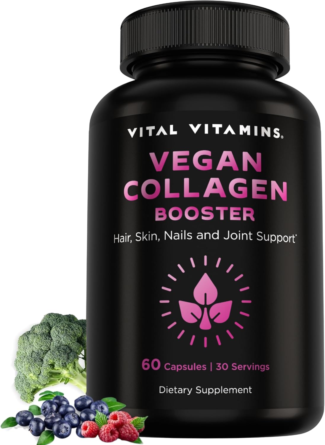 Vital Vitamins Vegan Collagen Booster – with Silica and Hyaluronic Acid – Plant-Based Collagen Supplements – Supports Hair, Skin, Nails & Joints – 60 Capsules
