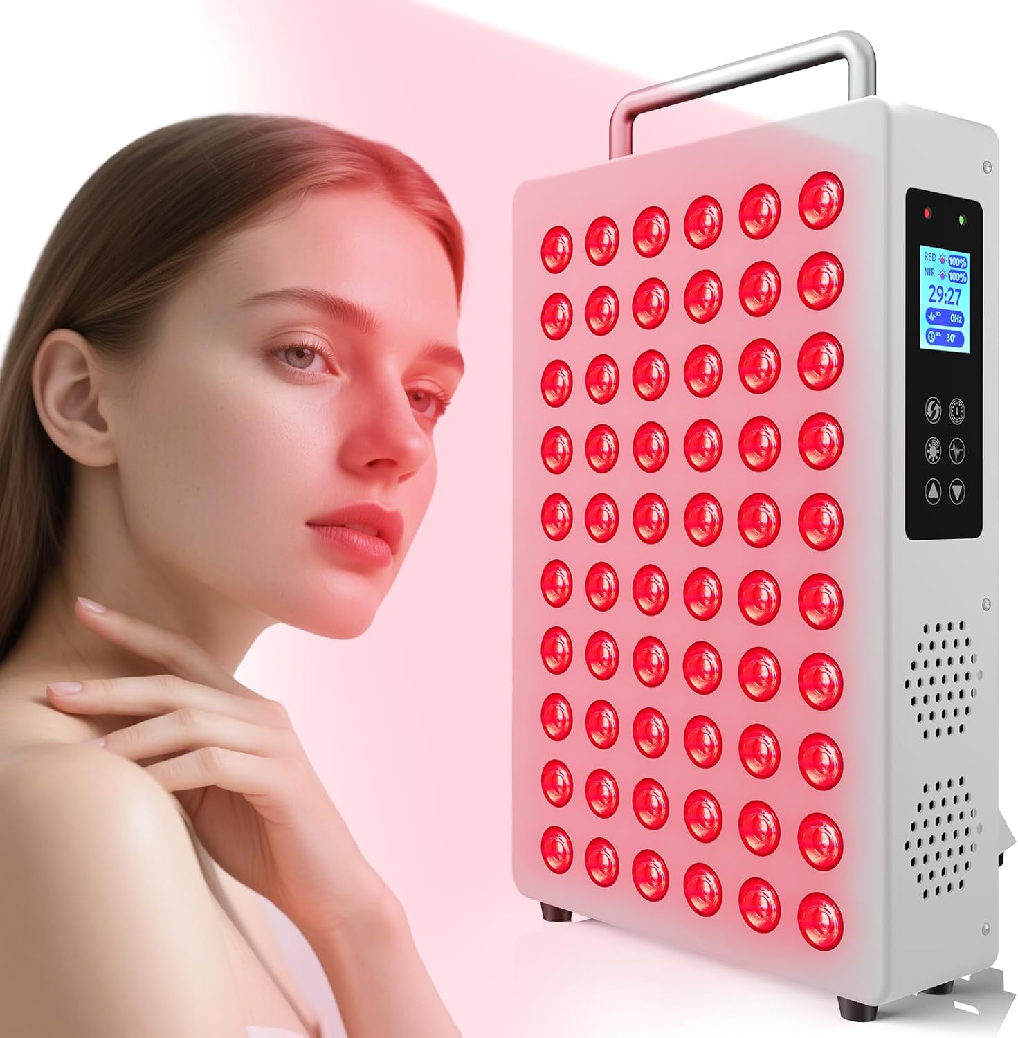 Red Light Therapy Panel, with 660nm & 850nm Near-Infrared Light – 300W High-Power Red Light Panel for Face & Body, Supports Skin Care, Pain Relief, and Skin Health (White) | 60 Dual-Chip LEDs, 9 Pulse Modes, LCD Touch Screen, Flicker-Free