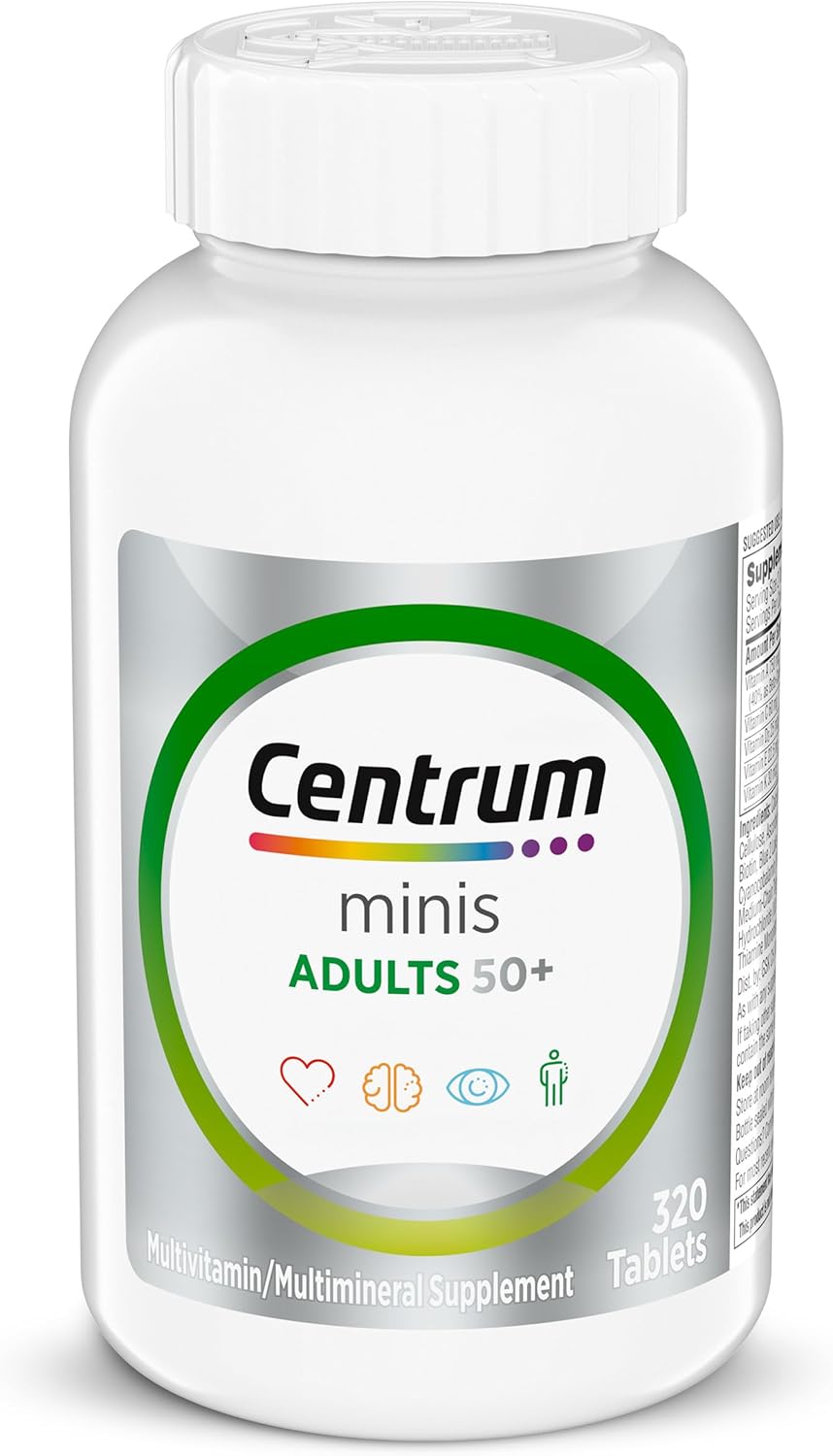 Centrum Minis Silver Multivitamin for Adults 50 Plus, Multimineral Supplement, Vitamin D3, B-Vitamins, Gluten Free, Non-GMO Ingredients, Supports Memory and Cognition in Older Adults – 320 Ct