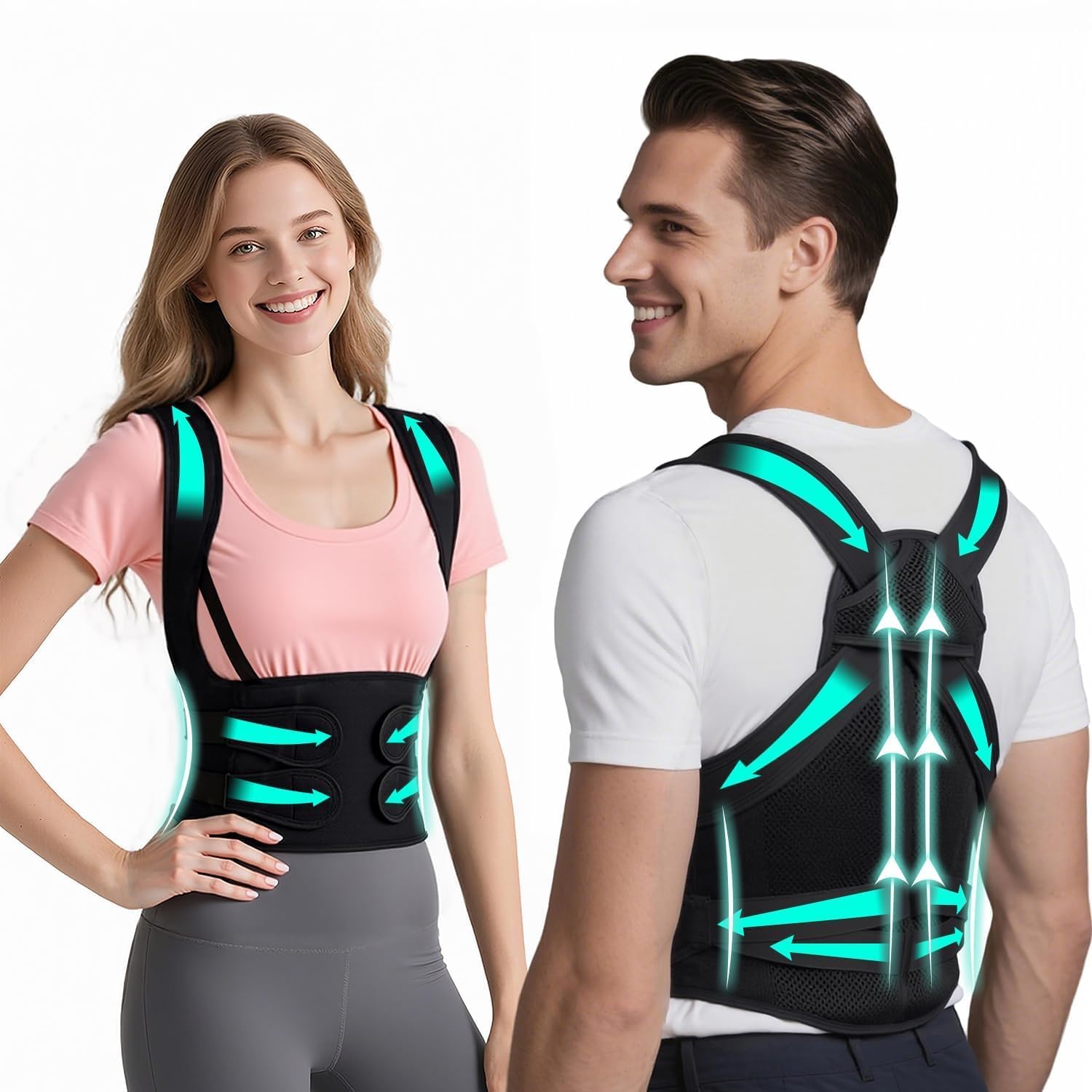 Back Brace Posture Corrector for Men & Women, Upgraded Full Back Support with Adjustable Shoulder Straightener and Waist Support Straps, Breathable Back Brace for Office Work, Long Sitting & Daily Wear, Comfortable Posture Support for Upper & Lower Back Small