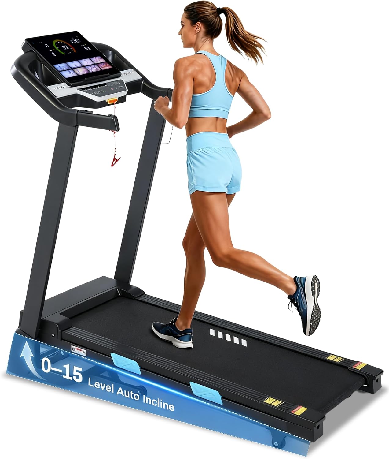BORGUSI Auto Incline Treadmill – 3.5HP Folding Treadmills with 15% Auto Incline Running Machine for Home, 320 LBS Capacity, 10 MPH Speed, 36 Preset Programs, Bluetooth App, Upgrade LCD Panel