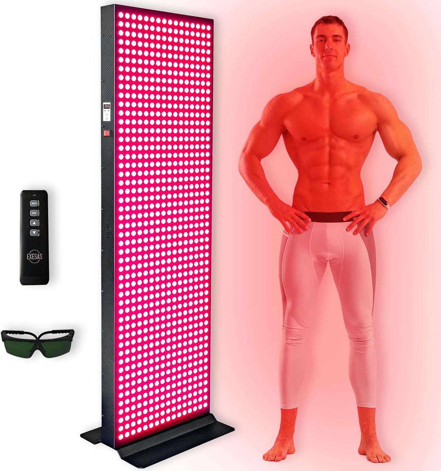 EXESAS Red Light Therapy Device for Full Body, 630nm, 660nm, 810nm & 850nm, Near Infrared Dual-Chip Clinical Grade LED Panel for Smooth Skin, Weight, Pain and Overall Wellness (800LED)