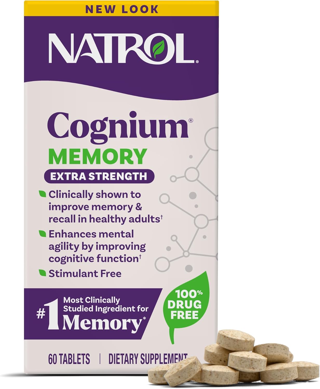 Natrol Cognium Memory Extra Strength, Brain Memory Supplements, 60 Tablets