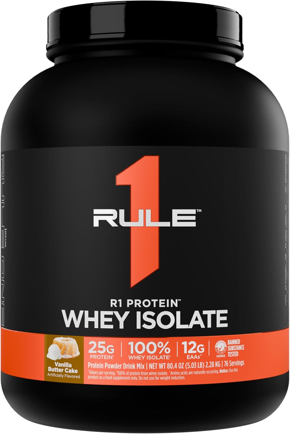 Rule 1 R1 Protein, Vanilla Butter Cake – 4.91 lbs Powder – 25g Whey Isolate & Hydrolysate + 6g BCAAs – 76 Servings