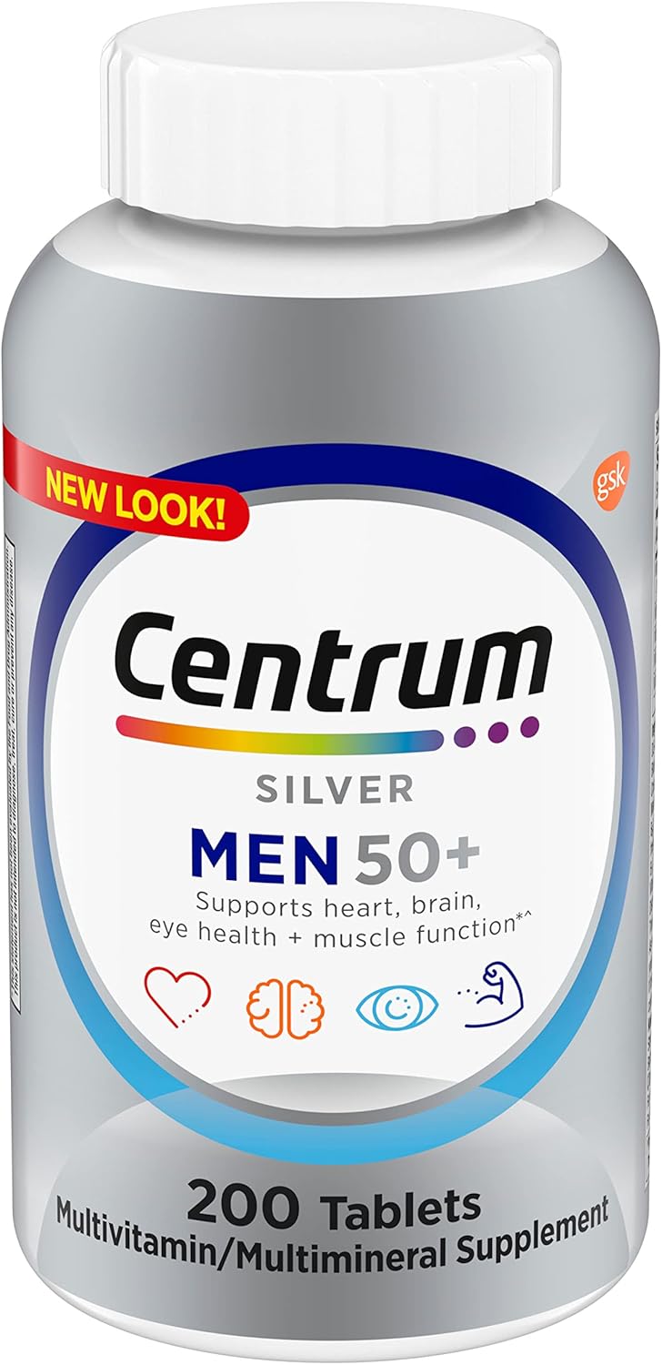 Centrum Silver Men’s 50+ Multivitamin with Vitamin D3, B-Vitamins, Zinc for Memory and Cognition – 200 Tablets