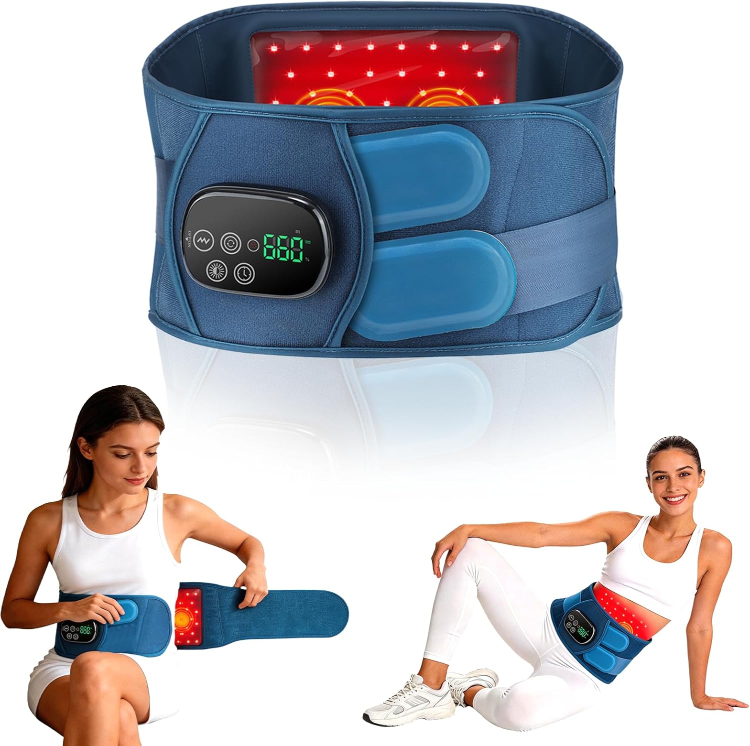 Red Light Therapy Belt for Back & Waist, 660nm 850nm Wearable Red Light Belt with Heat & Vibration, Rechargeable 5000mAh Cordless Heating Pad, 46 LEDs